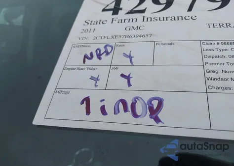 2011 GMC Terrain Slt-2 z USA, uszkodzony, nr VIN 2CTFLXE57B6394657